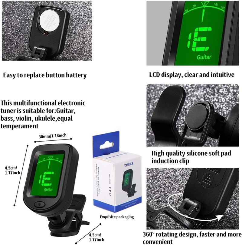 RockCheems Guitar Accessories for Beginners - 1 Ukulele Bass Guitar Phone Holder for Live Broadcast Video Recording,1 Guitar Capo, 1 Guitar Tuner With Guitar Picks - Image 5